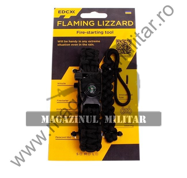 Bratara paracord supravietuire Flaming Lizzard, neagra [2]