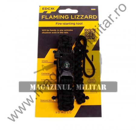 Bratara paracord supravietuire Flaming Lizzard, neagra [1]