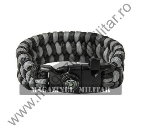 Supravietuire, outdoor - Bratara paracord supravietuire Trilobite black grey