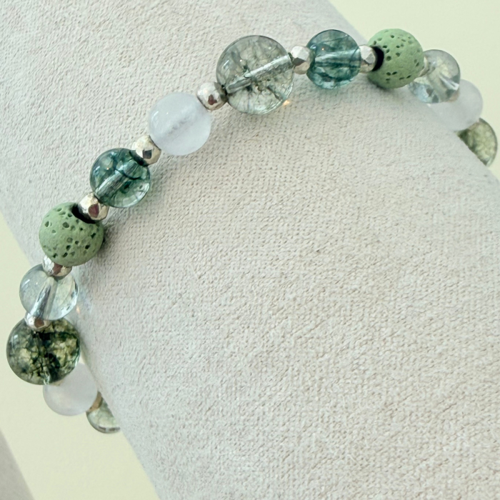 Bratara aromaterapie cu Cuart de Stanca, Cuart Verde Fantoma, Hematit si Lava - Mystic Green [3]