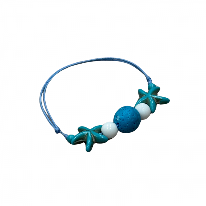 Bratara aromaterapie pentru copii, Blue Starfish, cu turcoaz, agat și lavă [2]