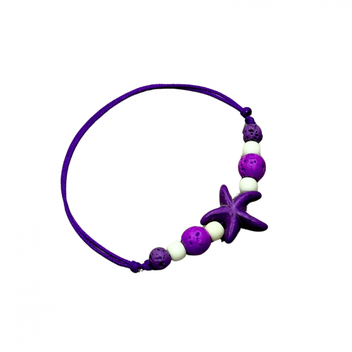 Bratara aromaterapie pentru copii, Purple Starfish, cu magnezit și lavă [2]