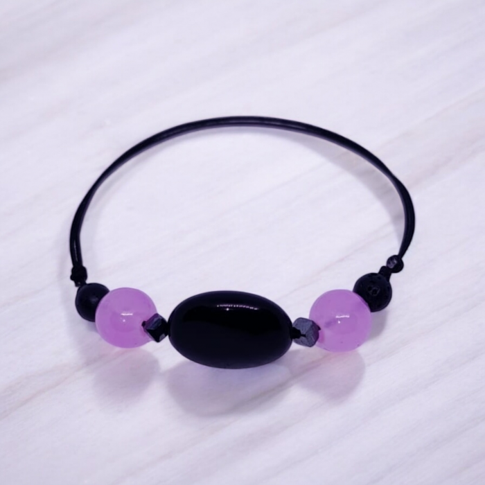 Brăţară aromaterapie Lavender Zen, cu Ametist Lavanda, Onix, Hematit și Lavă [2]