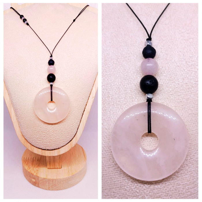 Colier aromaterapie Healing Love, cu cristale de Cuart roz, Obsidian, Hematit si Lava [2]