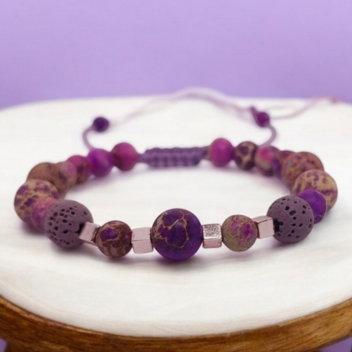 Bratara aromaterapie Purple Zen, cu Jasp imperial mov, Lava si Hematit [3]