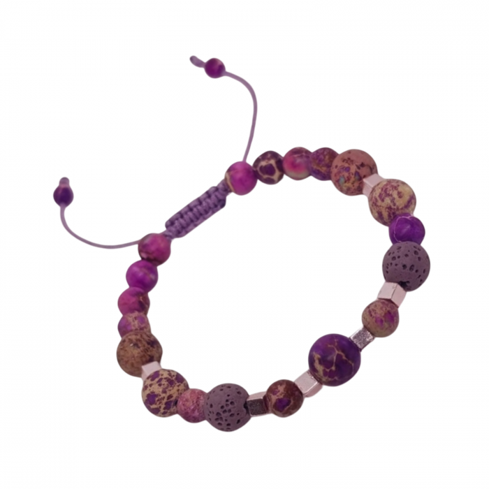 Bratara aromaterapie Purple Zen, cu Jasp imperial mov, Lava si Hematit [2]
