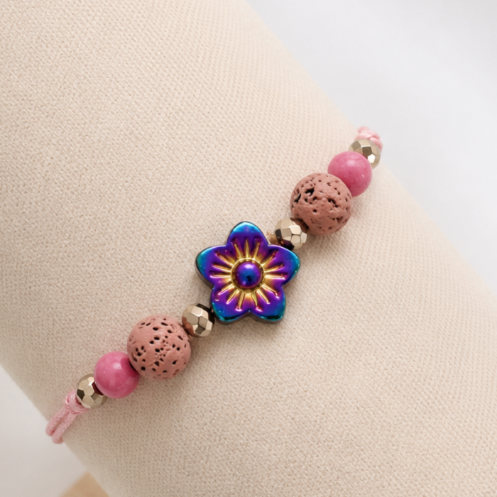 Bratara pentru copii cu Jasp, Hematit si Lava - Pink Flower [2]