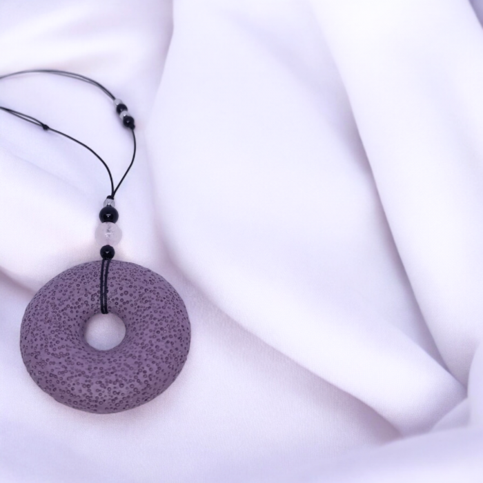 Colier aromaterapie cu Roca vulcanica, Obsidian, Cuart roz si Hematit [2]
