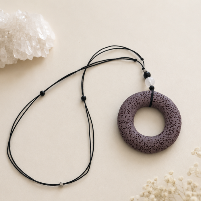 Colier aromaterapie reglabil cu Obsidian, Cuart roz, Hematit si Lava - Inner Circle [2]