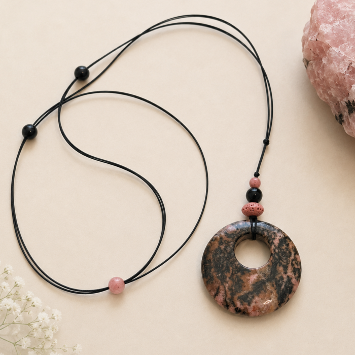 Colier aromaterapie reglabil cu Rodonit, Obsidian si Lava - All of You [4]
