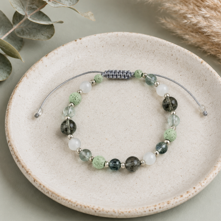 Bratari - Bratara aromaterapie cu Cuart de Stanca, Cuart Verde Fantoma, Hematit si Lava - Mystic Green