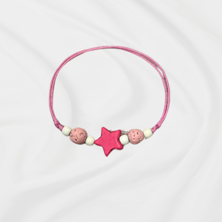 Bratara aromaterapie pentru copii, Pink Starfish, cu magnezit și lavă