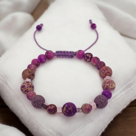 Bratari - Bratara aromaterapie Purple Zen, cu Jasp imperial mov, Lava si Hematit