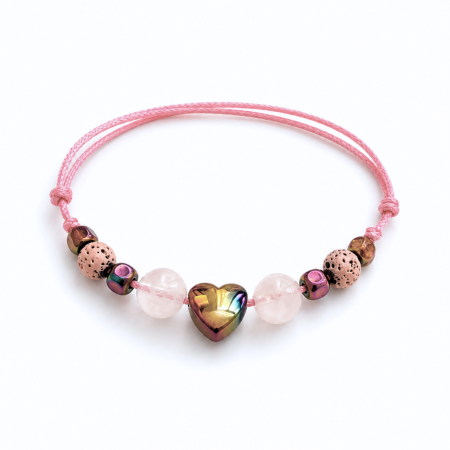 Bratari - Bratara pentru copii cu Cuart roz, Hematit si Lava - Pink Love