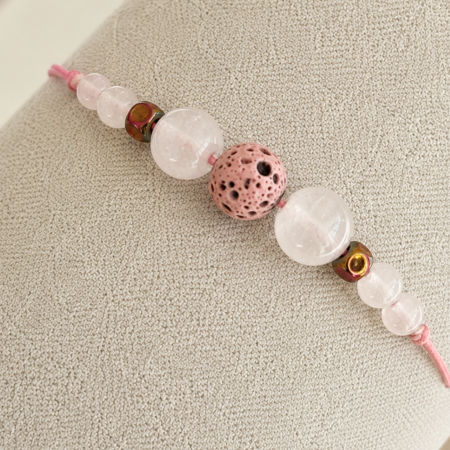 Bratara pentru copii cu Cuart roz, Hematit si Lava - Sweet Pink [1]