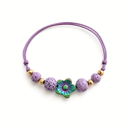 Bratari - Bratara pentru copii cu Hematit si Lava - Purple Flower