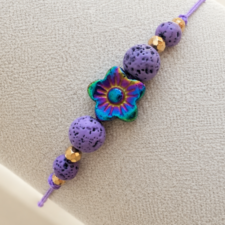 Bratara pentru copii cu Hematit si Lava - Purple Flower [1]