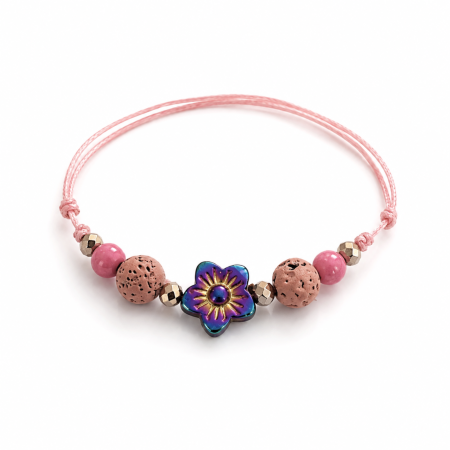 Bratari - Bratara pentru copii cu Jasp, Hematit si Lava - Pink Flower