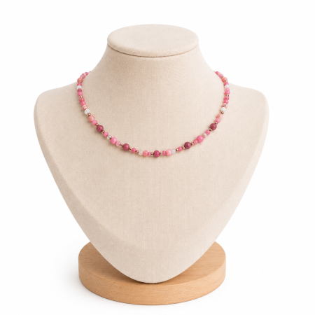 Coliere - Colier aromaterapie cu Calcedonie, Coral, Cuart, Lava si Hematit - Bloom & Shine