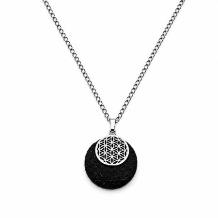 Coliere - Colier aromaterapie cu pandant din Lava si otel inoxidabil - Flower of Life