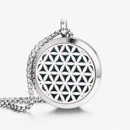 Coliere Inox - Colier aromaterapie Flower of Life, argintiu, 30 mm