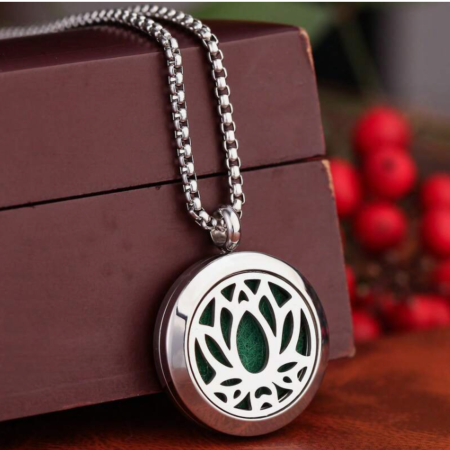 Coliere Inox - Colier aromaterapie Lotus, argintiu, 22 mm