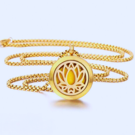 Coliere Inox - Colier aromaterapie Lotus, auriu, 22 mm