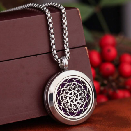 Coliere Inox - Colier aromaterapie Mandala, argintiu, 22 mm