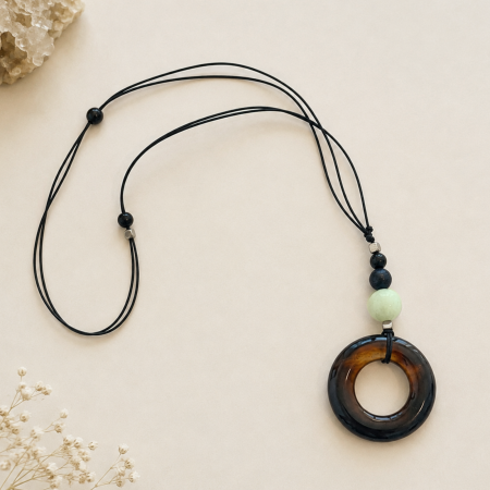 Coliere - Colier aromaterapie reglabil cu Agat, Amazonit, Obsidian, Hematit si Lava - Be You