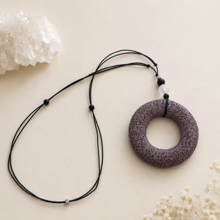 Colier aromaterapie reglabil cu Obsidian, Cuart roz, Hematit si Lava - Inner Circle [1]