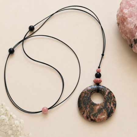 Colier aromaterapie reglabil cu Rodonit, Obsidian si Lava - All of You [3]