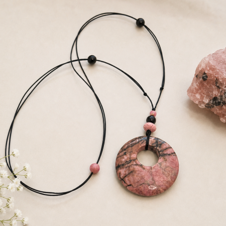 Coliere - Colier aromaterapie reglabil cu Rodonit, Obsidian si Lava - All of You