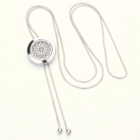 Coliere Inox - Colier aromaterapie reglabil Mandala, otel inoxidabil, argintiu