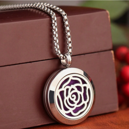 Coliere Inox - Colier aromaterapie Rose, argintiu, 22 mm