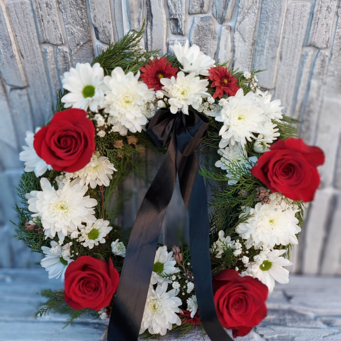 Coroniță funerară cu trandafiri roșii [2]
