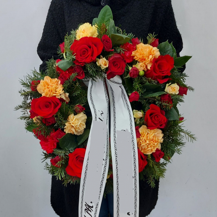 Coroniță funerară roșu și crem [2]