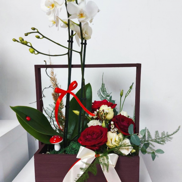 Lădiță cu Orhidee și aranjament floral [2]