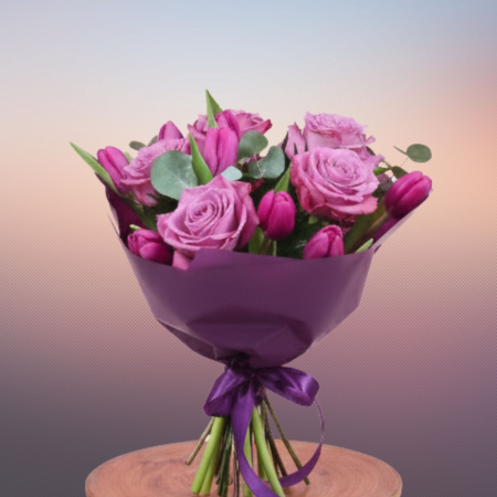 Mulțumesc - Buchet cu trandafiri și lalele