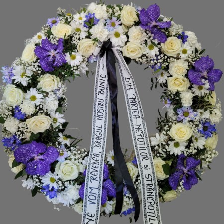 Condoleanțe - Coroana funerară alb-mov