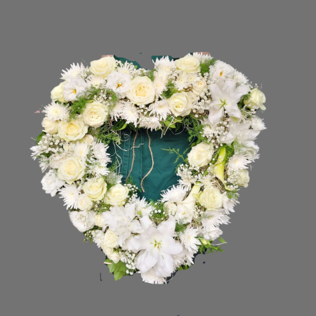 Coroane funerare - Coroana funerara inimă cu flori albe