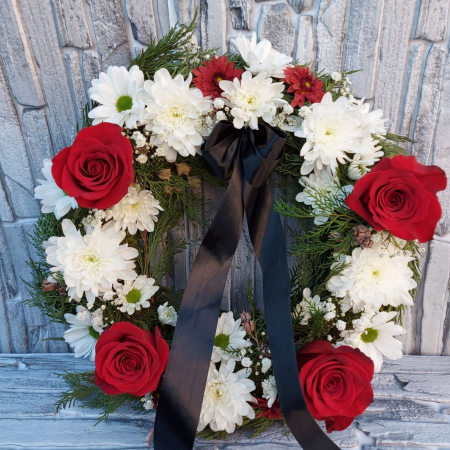 Coroniță funerară cu trandafiri roșii [0]