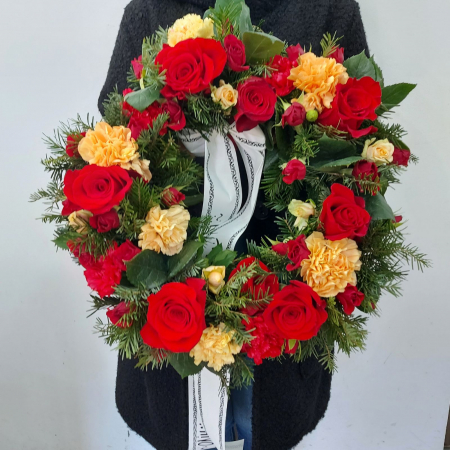 Condoleanțe - Coroniță funerară roșu și crem