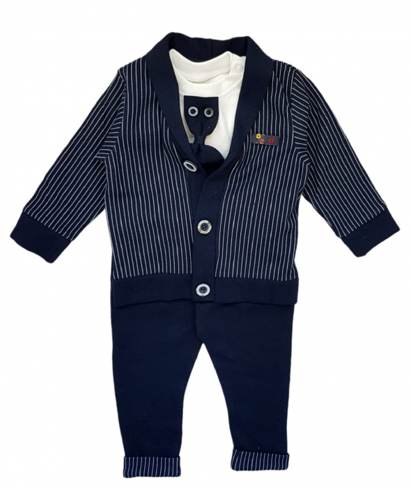Costum 3 piese din bumbac, model cu dungi, bleumarin [1]