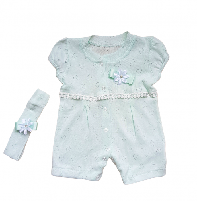 Set salopeta de vara brodata cu bentita verde menta [1]