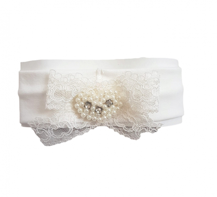 Bentita accesorizata cu perle si dantela, Inima, alb [1]
