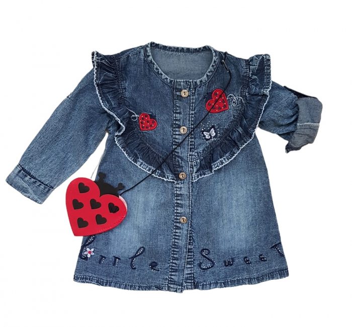 Rochie camasa din bumbac imitatie denim, Inimioare [1]