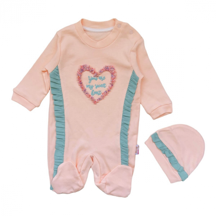 Salopeta fetite cu caciulita, My heart roz pastel [1]