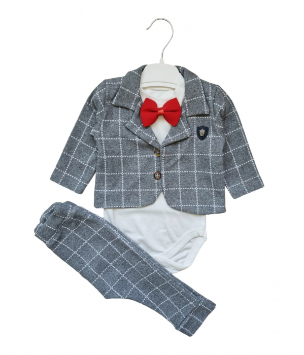 Costum elegant baieti model carouri, gri [3]