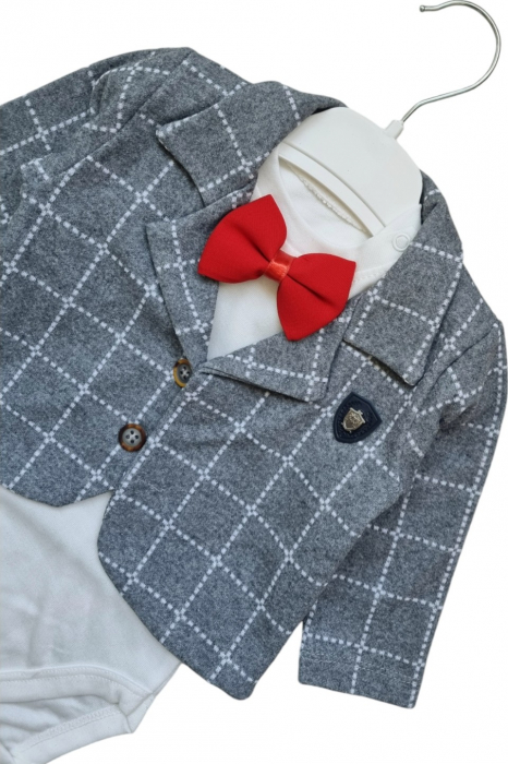 Costum elegant baieti model carouri, gri [2]