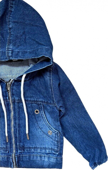 Jacheta din denim baieti cu gluga, model albastru [2]